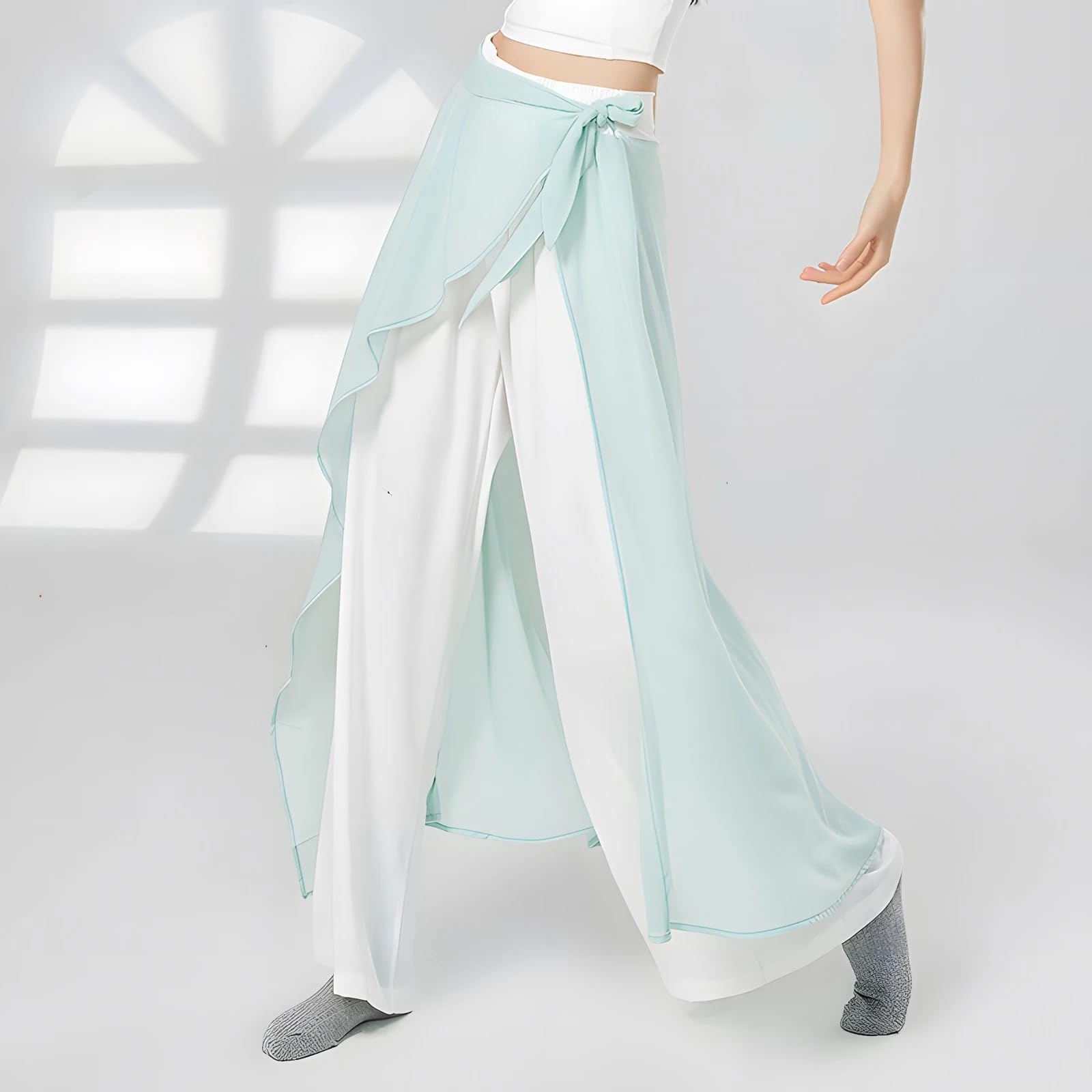 Pantalón de Baile Moderno for Mujer, Pantalones Holgados de Gasa de Pierna Ancha de Cintura Alta, práctica for Mujer