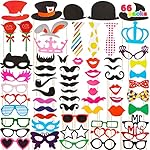Joyin Toy Photo Booth Props 66 Pieces，Multicolor Kit for Graduation Wedding Party Supplies Favors，with Stick, Hats, Glasses, Mouth, Bowler, Bowties