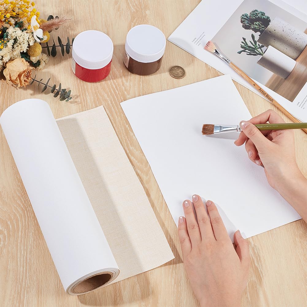 GORGECRAFT 5 m Lange Leinenleinwandrolle 28cm Breit Weißer Stoff Handgrundiert Mittlere Textur Geeignet Für Öl Und Acrylfarben Künstler Leinwandrollen Zum Malen Für DIY Kunstprojekte Bastelarbeiten