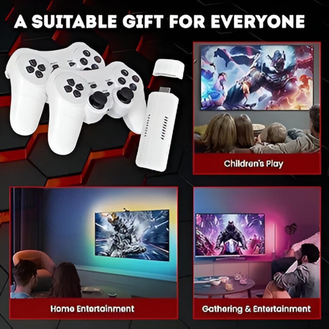 M66 (X2) Retro GameStick 64GB 4K HD Output with 52 Emulators 30000+ Built-in Classic Games Plug & Play TV Gaming Console Dual Wireless Controllers Anti-Skid Design Two Player Support 3
