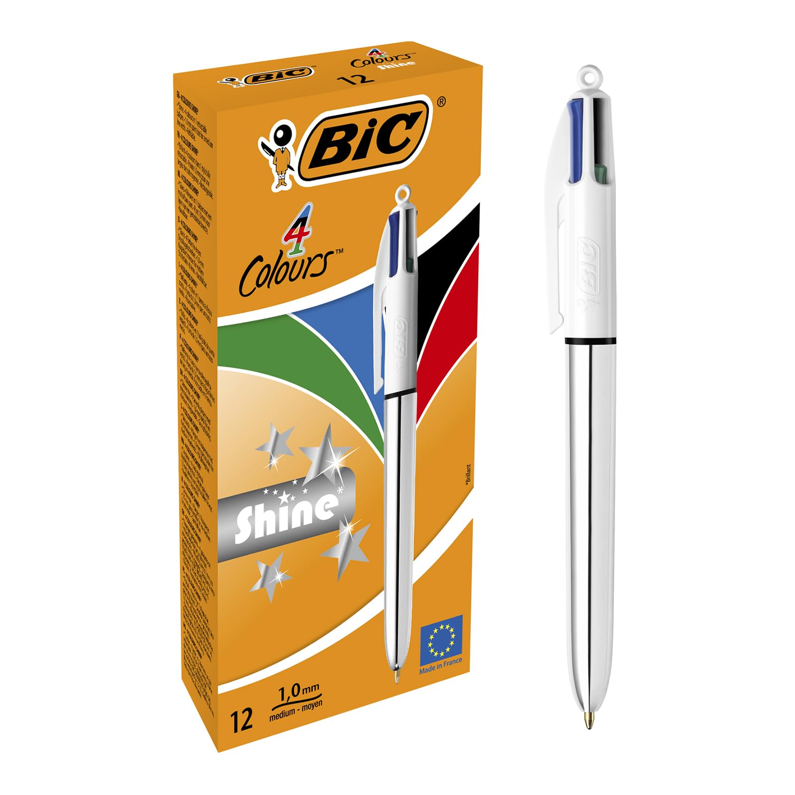 Bic Blue Shine 4 Colours Retractable Ballpoint Pen Medium (Pack of 12)