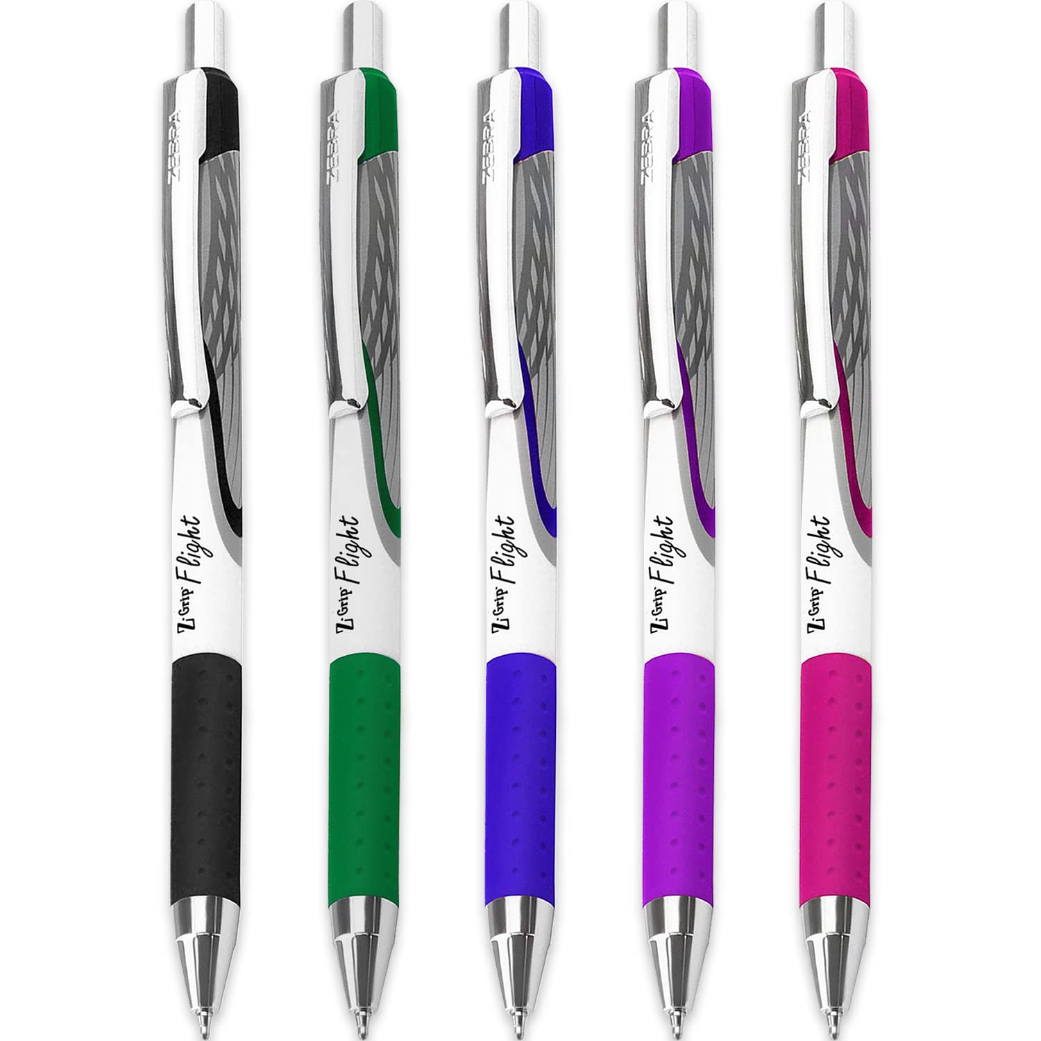 Zebra Pen Zebra Classic Z-Grip Flight Ballpoint Pens - 1.2mm - Black, Blue, Green, Violet & Pink - Pack of 5