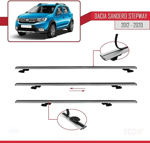 Miniatura 5 de Compatible with Dacia Sandero Stepway 2 2012-2020 Basic Model Car Roof Rack Cross Bar Grey Aluminium 2 Bars