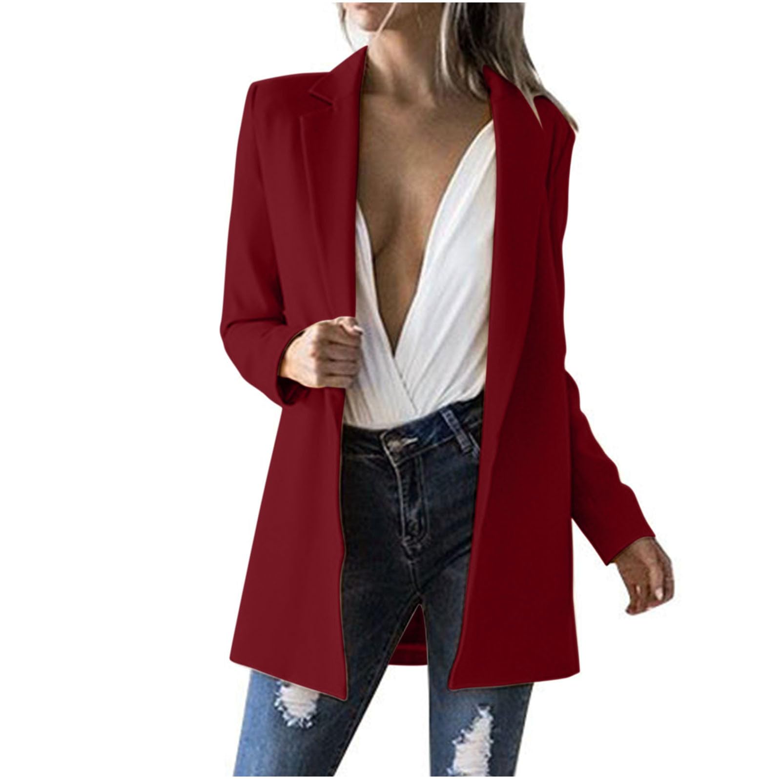 Womens Boyfriend Blazer Business Casual Long Jacket Long Sleeve Open Front Cardigan Fall Work Office Suit Jackets