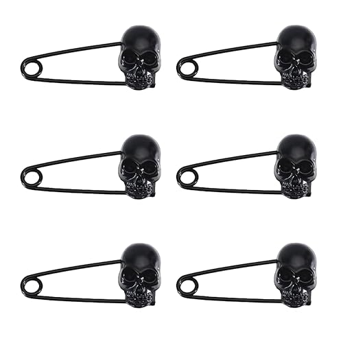 6Pcs Heavy Duty Black Kilt Pins with Skeleton Head Design