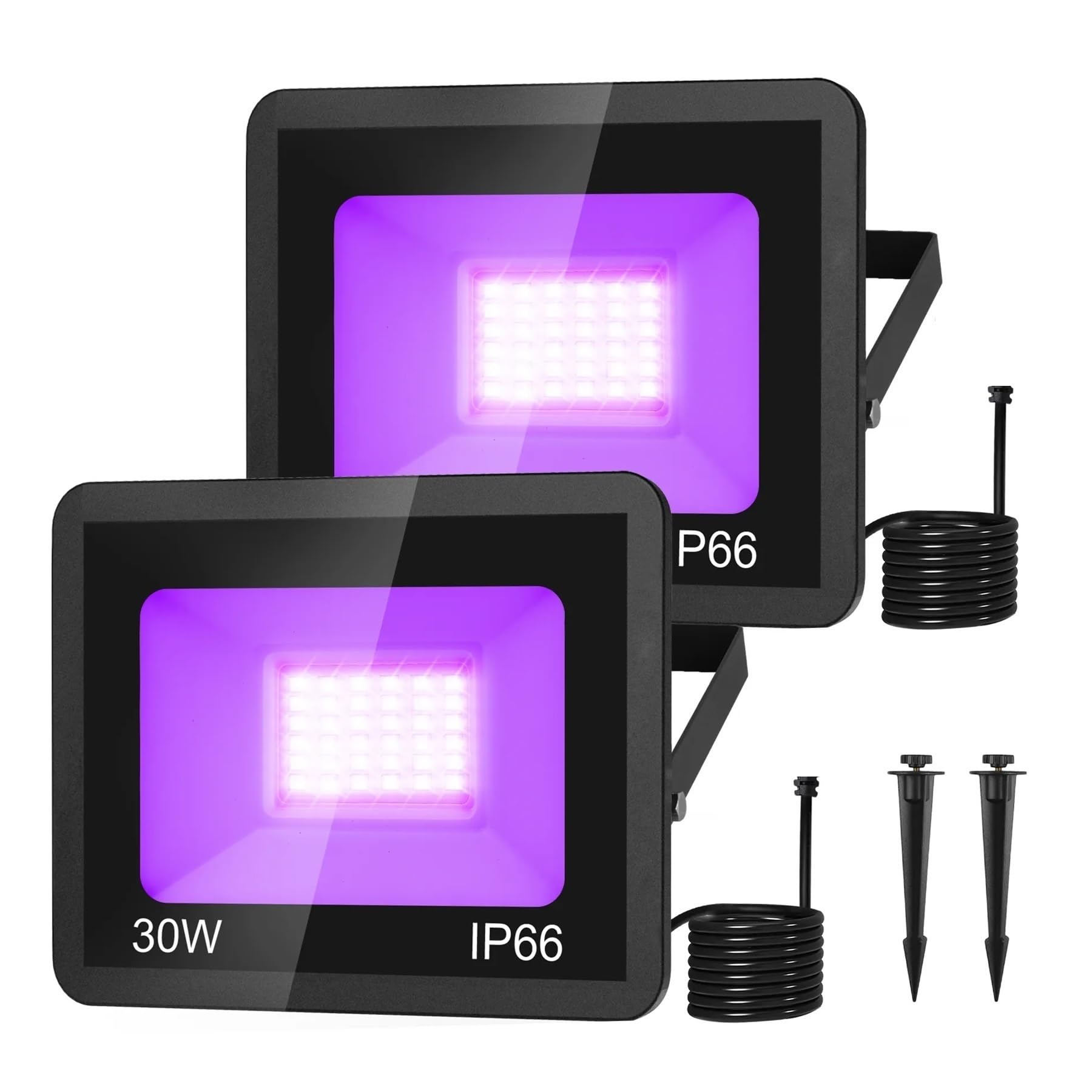 2PCS 30W LED UV Luci Nere IP66 Stage Blacklight Ultraviolet Flood Effect Light for Halloween Xmas Dance DJ Disco Party