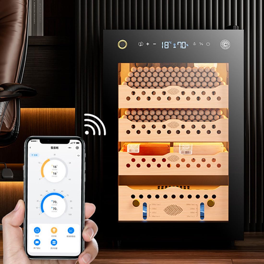 70 L Humidor électrique, 400 Comptes Humidor Cigare Electrique avec Contrôle De Température De Refroidissement De Chauffage, Armoire Cave à Cigares avec étagères en Bois De Cèdre