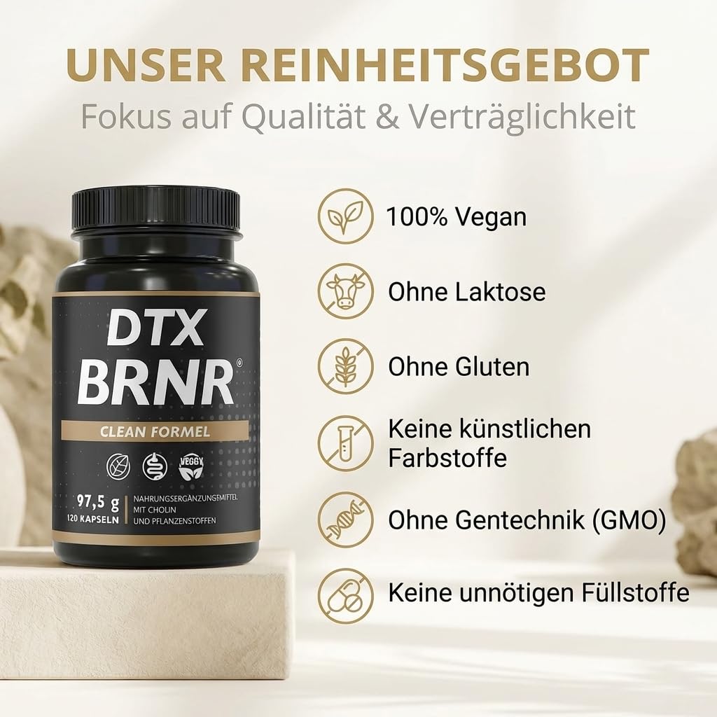 DTX BRNR Leber Komplex + Stoffwechsel Kapseln mit Cholin, Grüner Tee, Artischocke, Mariendistel, Löwenzahn & Kurkuma, 120 vegane Kapseln