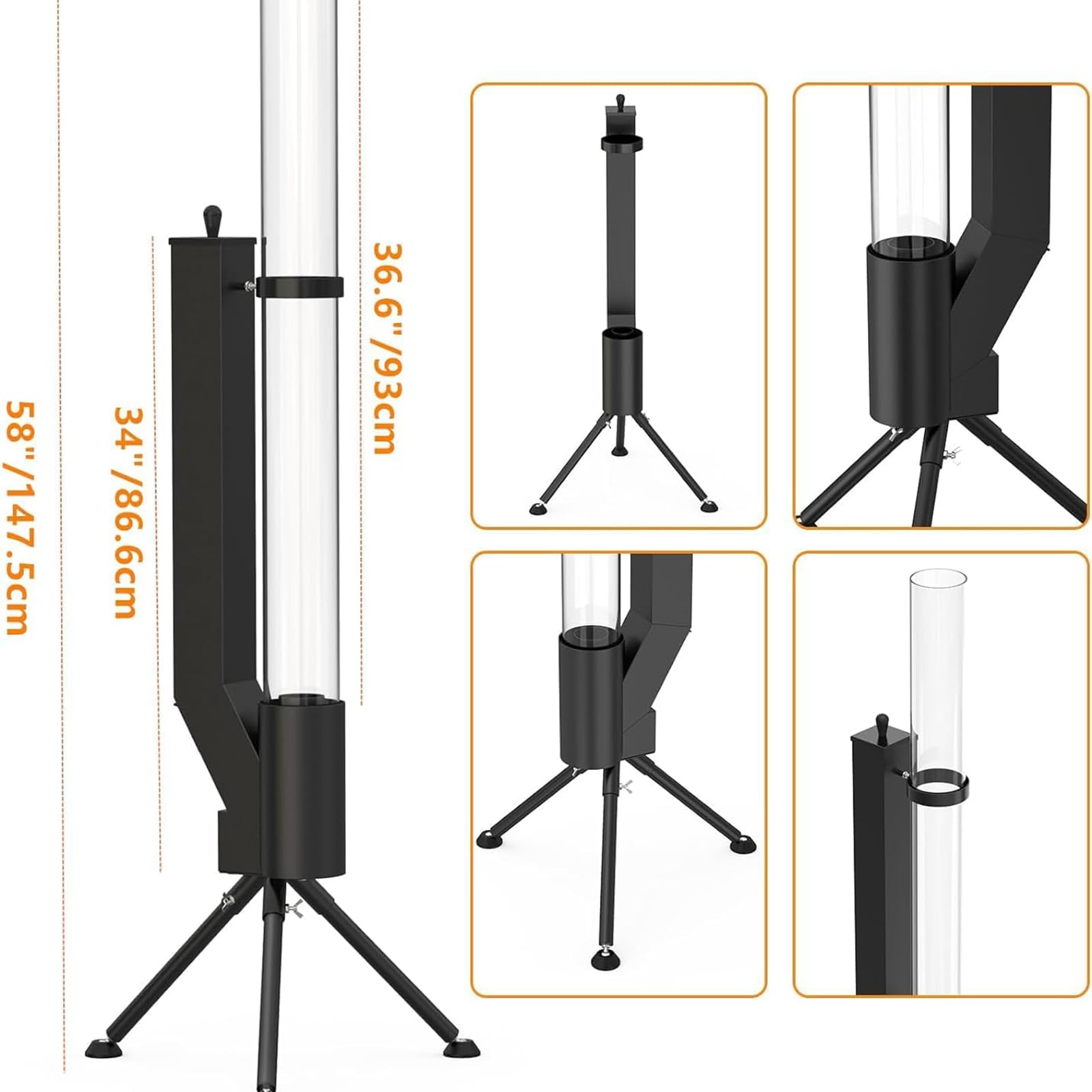 Kit Pellet Torch avec Tube en Verre Cheminée Extérieur pour Terrasse Ecoénergétique Brûleur Durable Fonctionne 2 Heures avec 28 kg de Granulés en Fer et Verre Borosilicaté