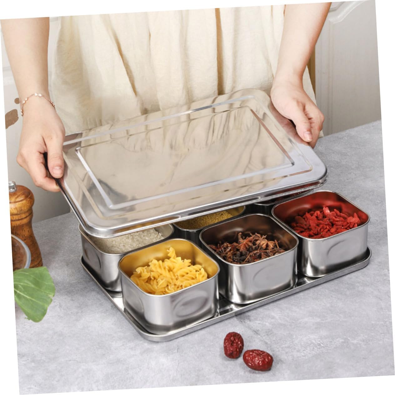 Seasoning Canister Set Stainless Steel Seasoning Boxes Square Spice Box Steel Easy to Clean Store