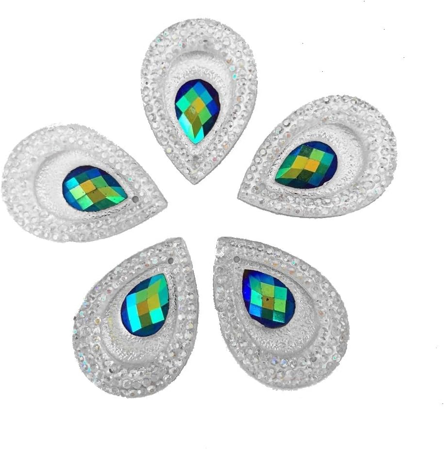 20 Iridescent Blue Peacock Eye Flat Back Teardrop Cabochons 1 inch