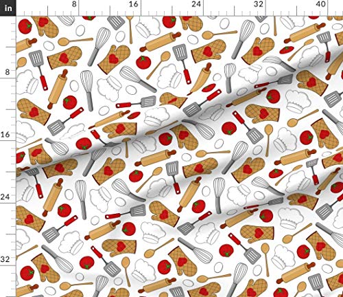 Spoonflower Fabric - Kitchen White Baking Chef Cook Cooking Love Food Printed on Petal Signature Cotton Fabric by The Yard - Sewing Quilting Apparel Crafts Decor