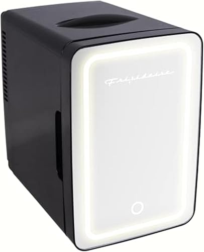 FRIGIDAIRE EFMIS170-BLACK - Minirefrigerador portátil compacto con espejo con iluminación personal, 2.6 galones de capacidad, 15 latas, 100% libre