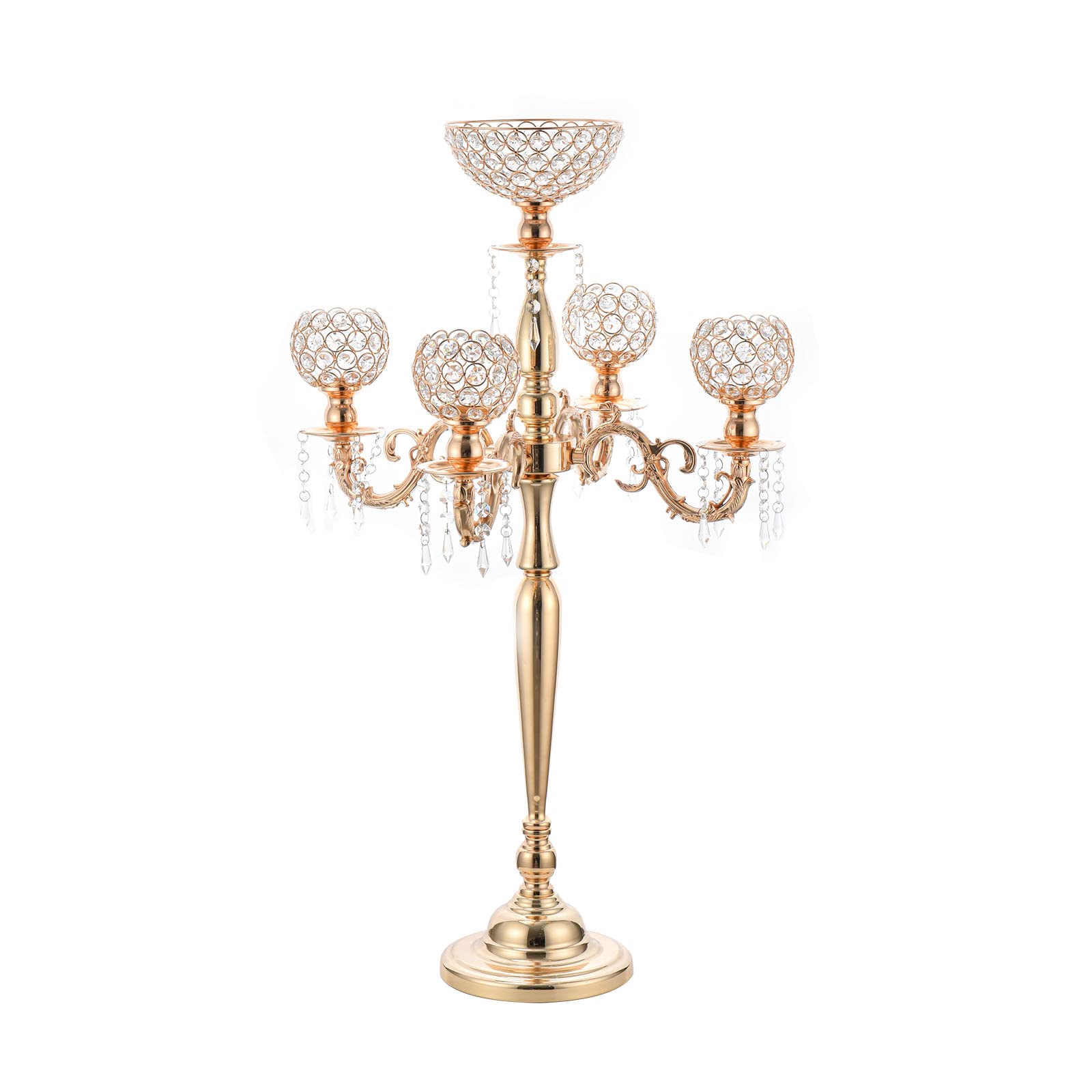Wocadle 5 Arm Gold Candelabra with Flower Vase for Centerpieces
