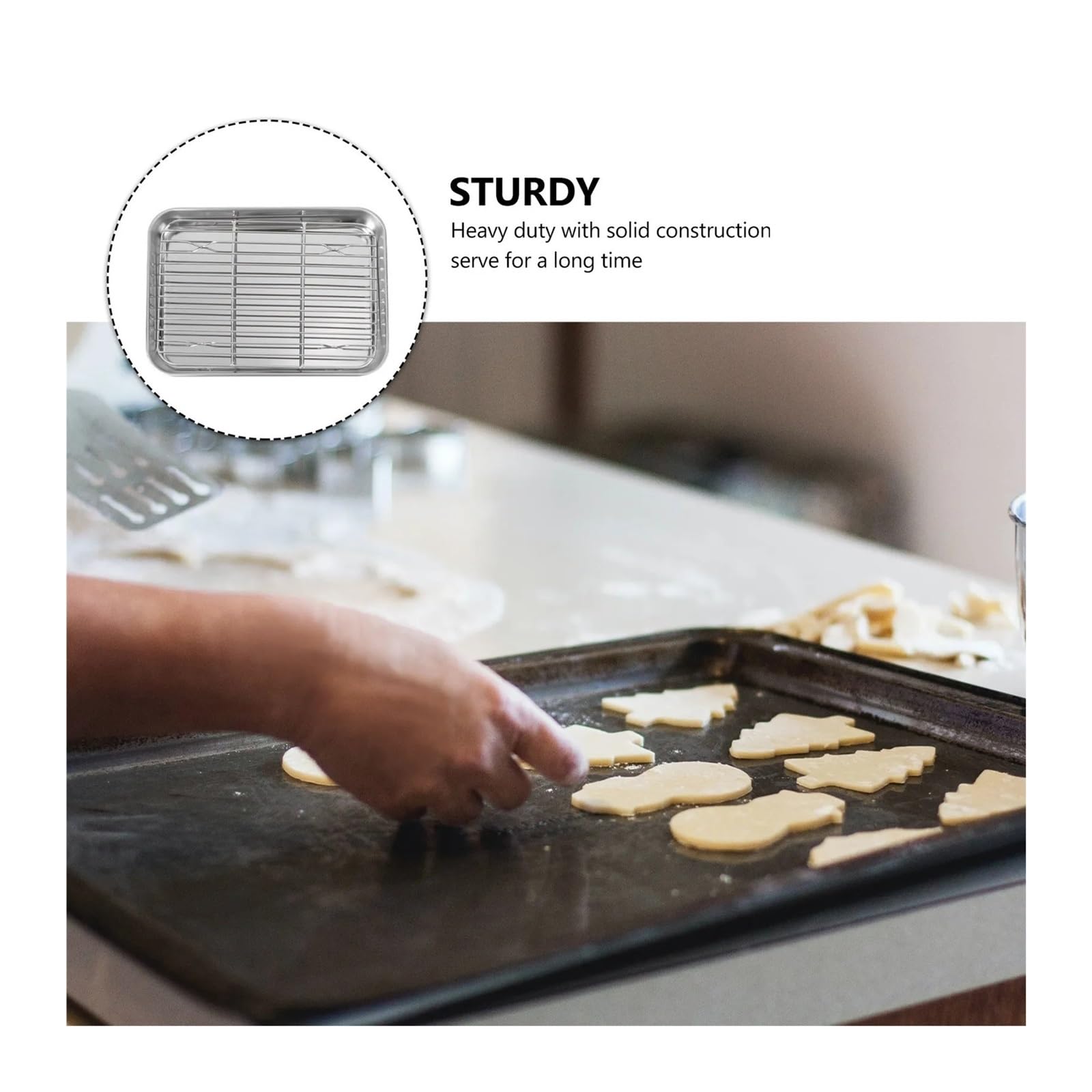 Juego de bandejas for hornear acero inoxidable, bandeja for horno sin revestimiento superficie lisa con rejilla for asar y servir para Cocina(26.5X20.5X2.5CM)