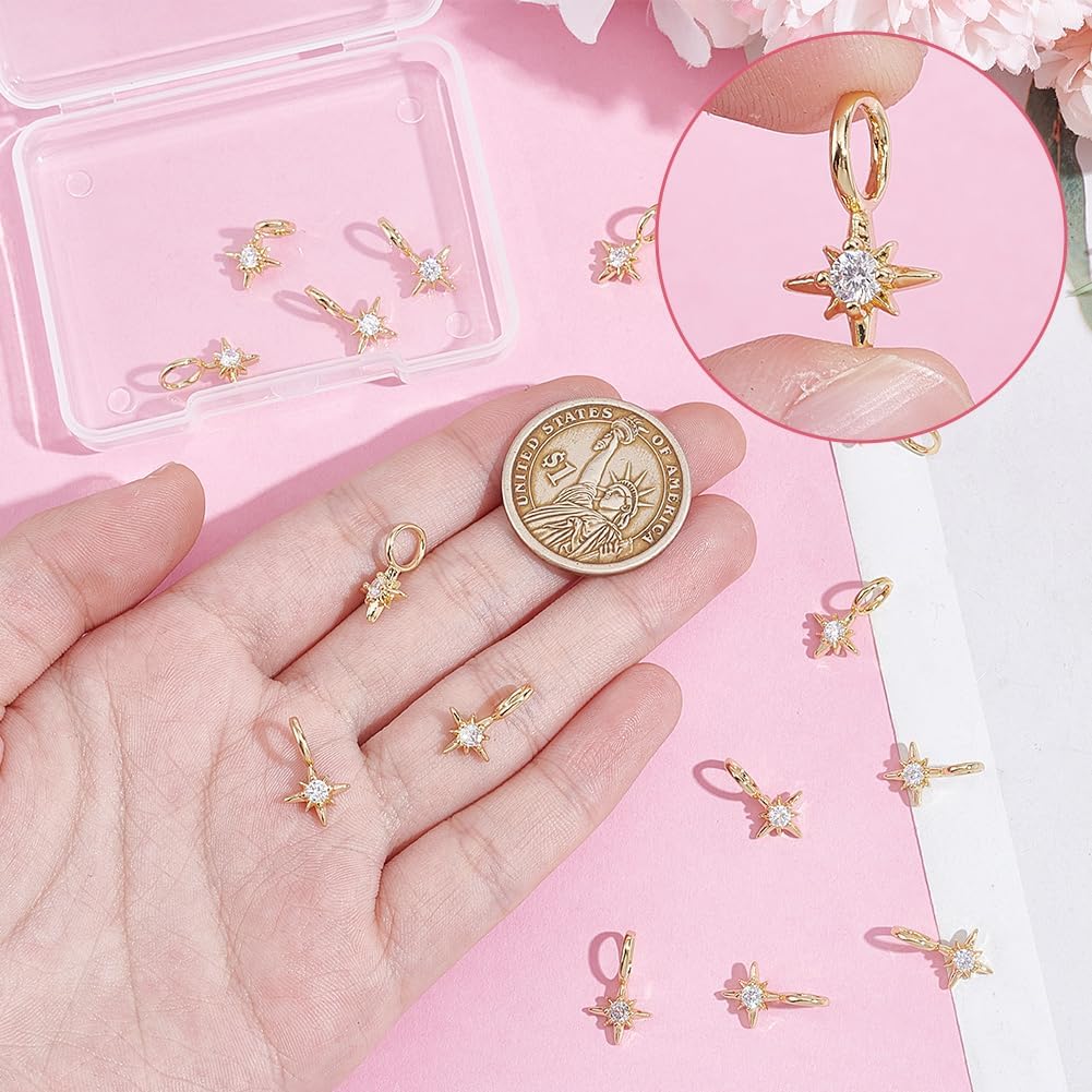 UNICRAFTALE about 16Pcs 18K Gold Plated Star Charms Rhinestone Dangle Pendants North Star Charms Cubic Zirconia Hexagram Charm Vintage Charm Rhinestone Pendant for Earring Bracelets Necklace Jewelry - Image 4