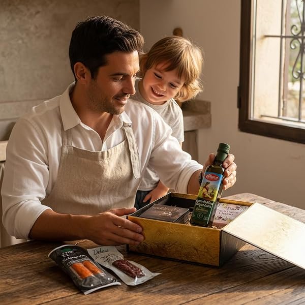 Cesta Gourmet para Regalar S | Perfecta como Cesta Regalo de Día del Padre | Incluye 1 Aceite de Oliva Virgen Extra + 1 Salchichón y 1 Sobrasada Ibérica + Crema Floral de Queso + Paté al PX con pasas - 2