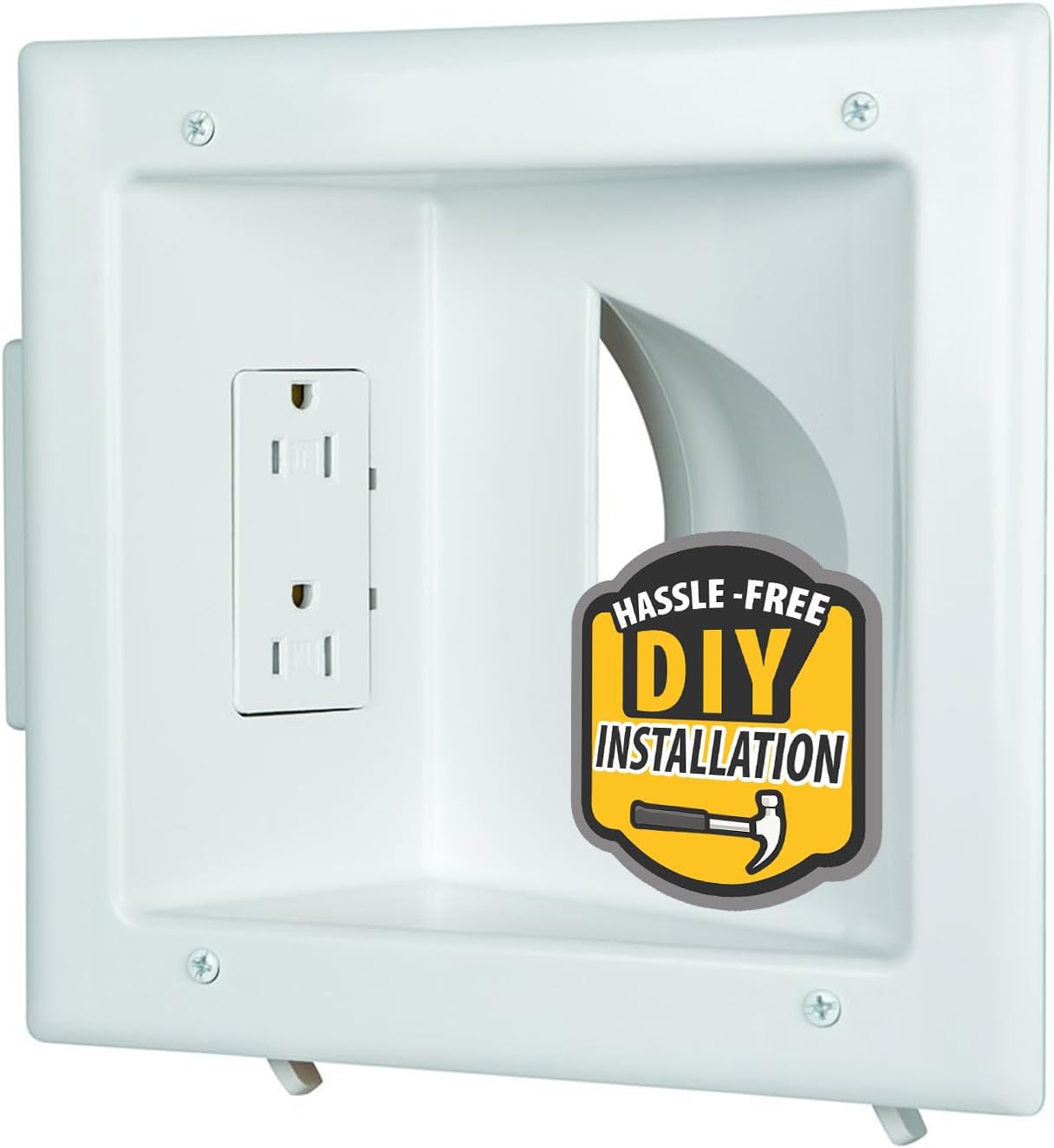 Electronic 45-0031-WH Recessed Low Voltage Media Wall Plate w/ Built-In Duplex Receptacle Outlet, Cable Management - Elevate Your Home Entertainment w/ Stylish White Panel