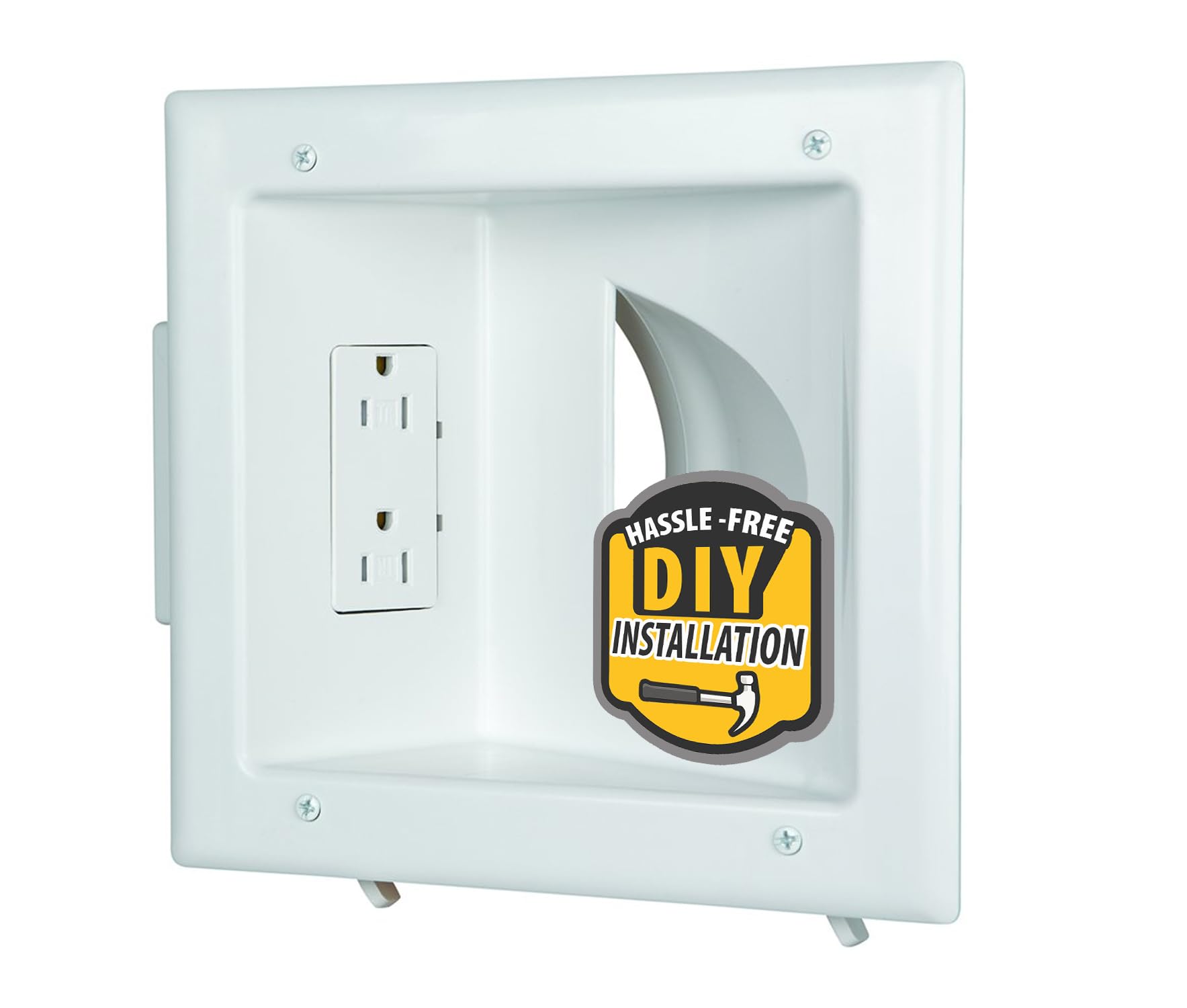 DATA COMM Electronic 45-0031-WH Recessed Low Voltage Media Wall Plate w/ Built-In Duplex Receptacle Outlet, Cable Management - Elevate Your Home Entertainment w/ Stylish White Panel