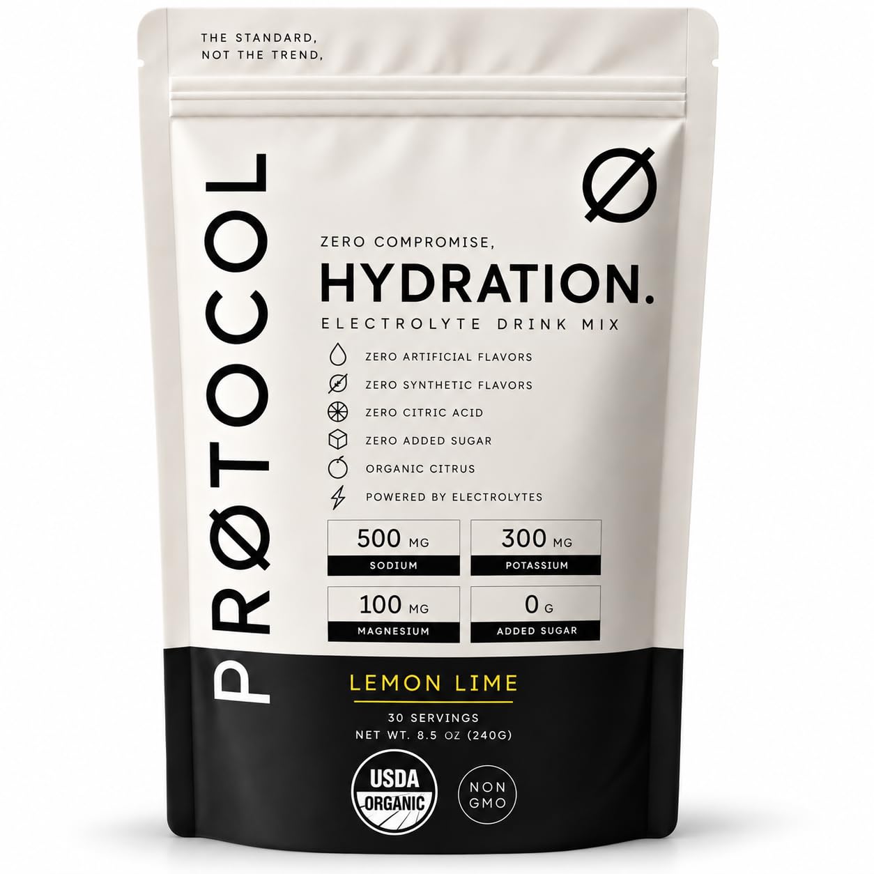 Protocol USDA Organic Electrolyte Powder, Sugar Free, Without Stevia, Natural Flavors or Citric Acid, Lemon Lime Hydration Drink Mix, 30 Servings