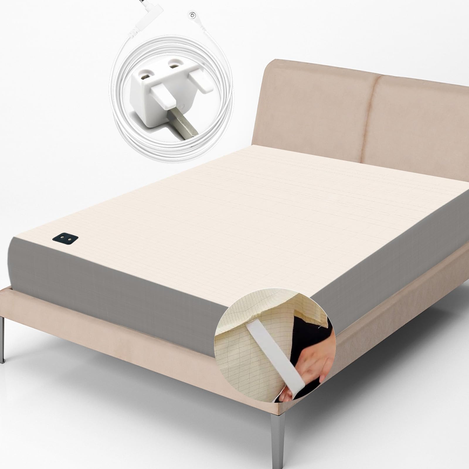 Silver Fiber Grounding Sheet Breathable Bed Sheet for Earthing Soft Sleep Therapy Grounding Mat Earthing UK (193x203cm) Beige