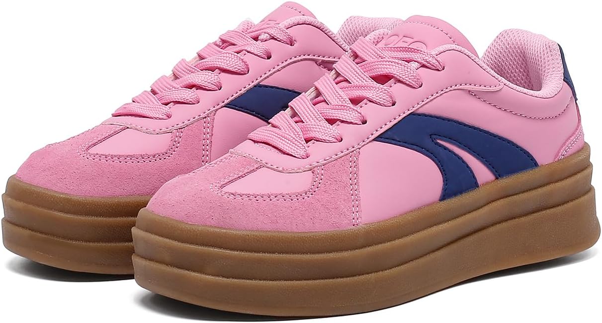 Women's Platform Retro Fashion Sneakers- Lace Detail Casual Walking Shoes-Gum Thick Sole Comfort Tennis Skate Shoes - Image 5