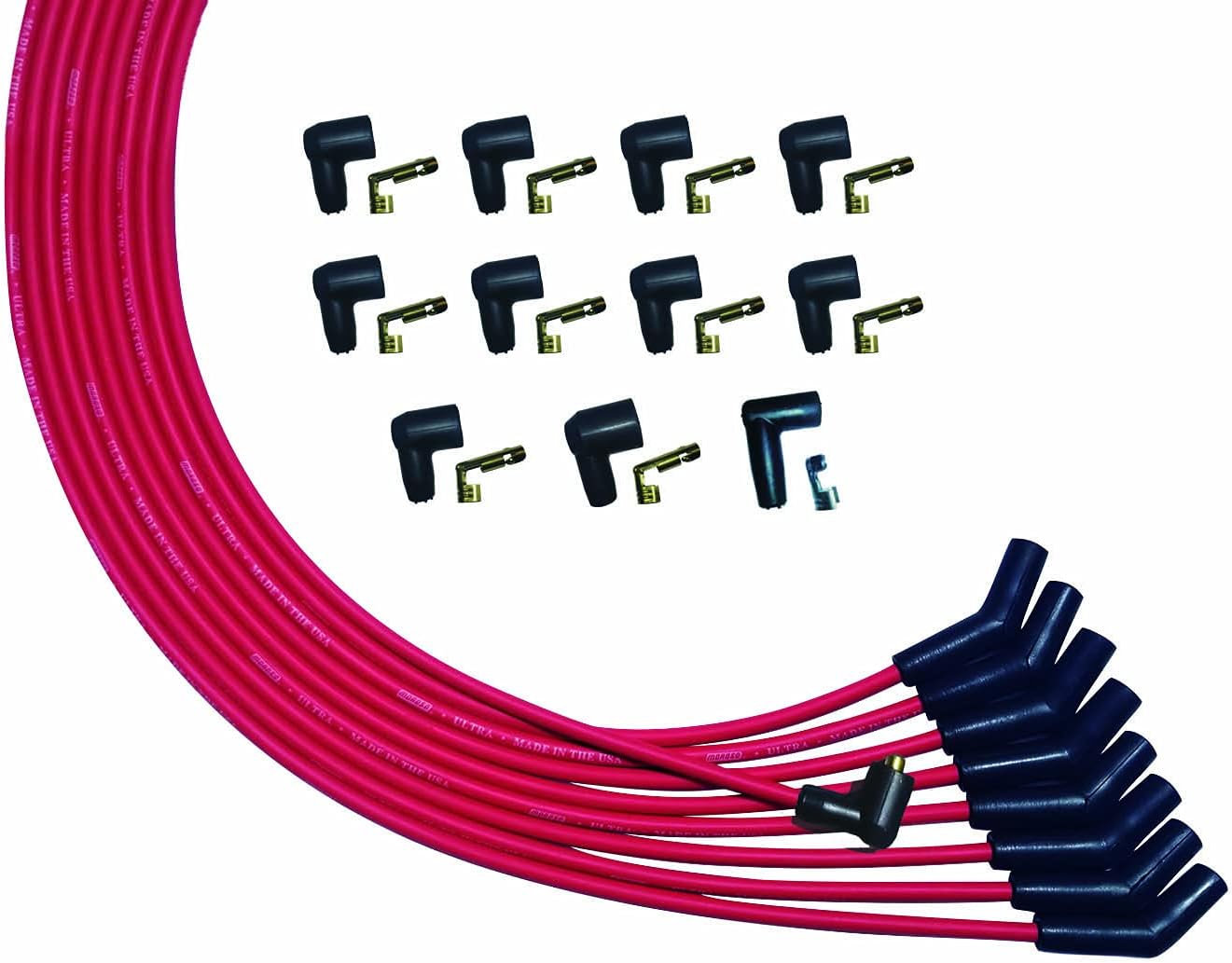Moroso 52010 Ultra Series Universal V8 Red Spark Plug Wires, 135 Degree Plug Ends, Non HEI Distributor