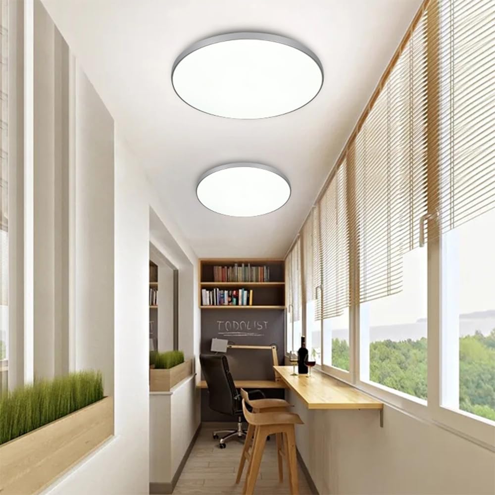 Mengjay LED Deckenleuchte Dimmbar,30W Deckenlampe Flach Rund,3000K/4000K/6000K 3Farben LED Lampen Deckenlampen,IP44 Wasserfest Badezimmer Lampe Küchenlampen,Modern Ultraslim Led Panel (Silber, 56W)