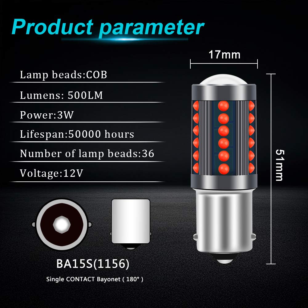 2 uds rojo 1156 BA15S P21W 36SMD LED luz de señal de freno trasero bombilla de lámpara