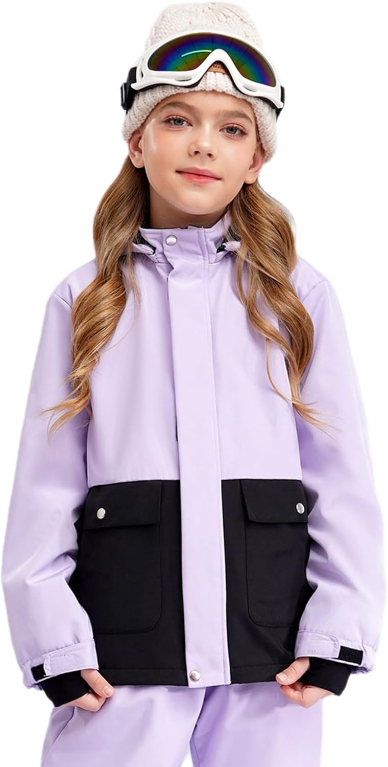 Girls Waterproof Ski Jacket Hooded Snow Coat Windproof Warm Winter Snowboard Jacket with Pockets