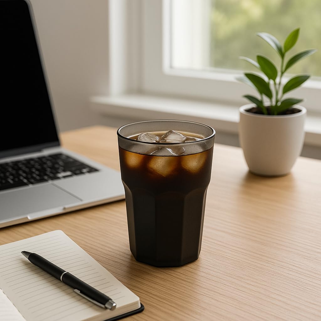 6 x GLASSY CUP 480 ml nero trasparente – bicchieri in plastica infrangibile effetto vetro, senza BPA, lavabili in lavastoviglie, riutilizzabili, ideali per cocktail, caipi, feste, campeggio e attività