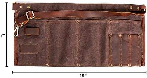 Miniatura 8 de Luchuan Delantal de herramientas de lona encerada impermeable con cinturón de cuero genuino ajustable (marrón)