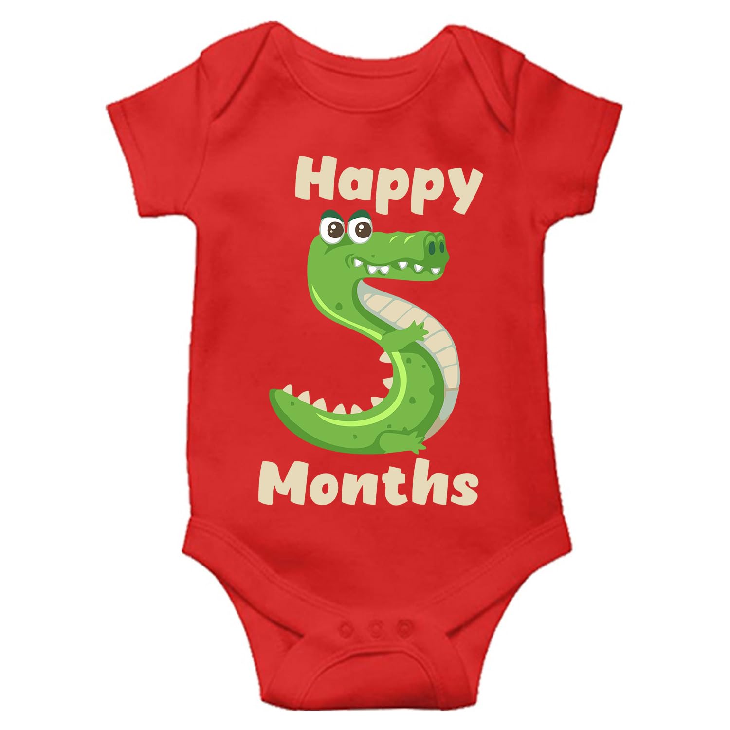 THE PRINT PLATTER 5th Month Red Unisex Half Sleeve Baby Romper With Print | Happy 5 Month Red Romper 100% Organic Cotton Baby Romper With Envelope Neck|R-Y153