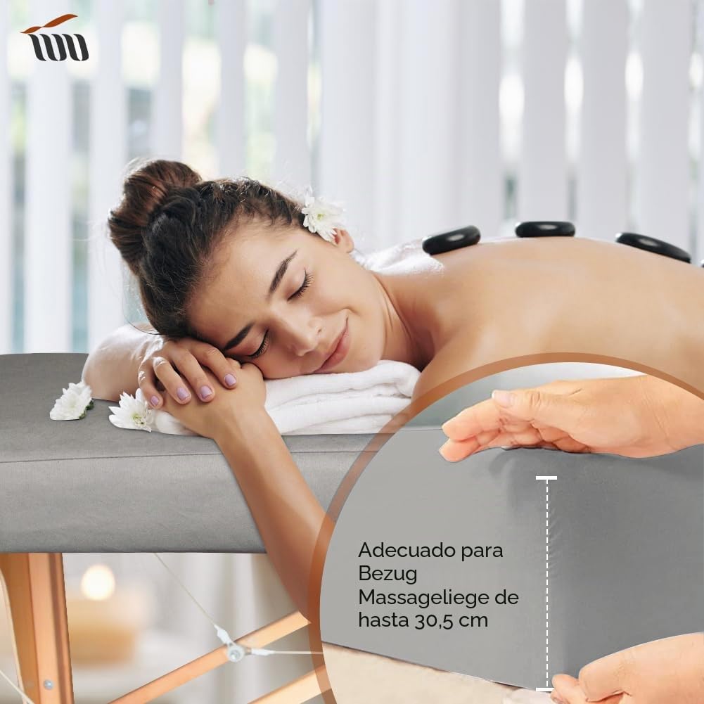 2pcs Funda Camilla Masaje, Funda de Cama de Masaje con Agujero Lavable, Funda para Mesas de Cosméticos y Bancos de Terapia, 190 x 70 x 12cm (Gris)