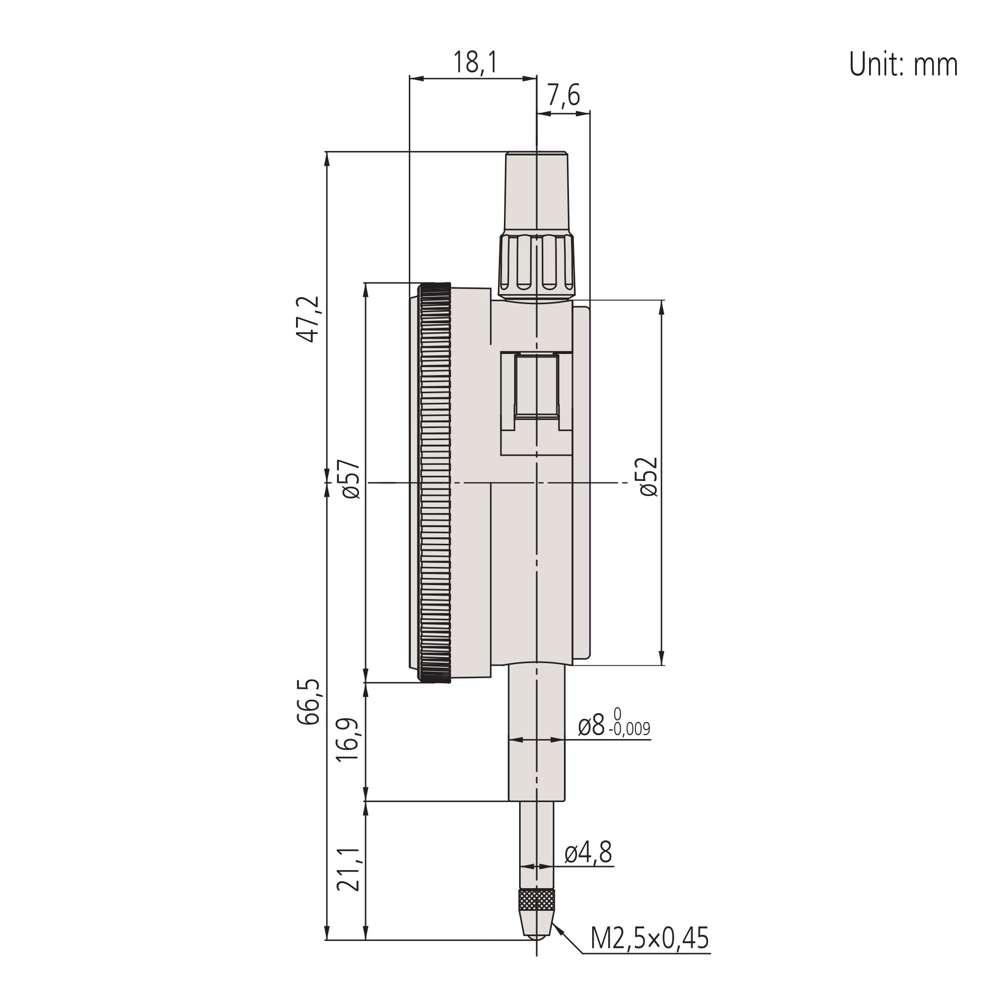 Mitutoyo Messuhr, flacher Abschlussdeckel, ISO Ausführung, Edelsteingelagert, Stoßgeschützt, 1 mm, 0,001 mm | 0,001 mm, stoßgeschützt, fortlaufende Skala, flache Rückplatte