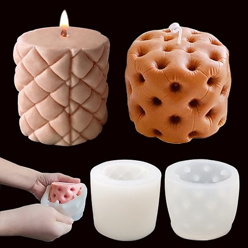2 moldes de vela de silicona, moldes de vela de resina de pilar cilíndrico para hacer velas, taburete redondo 3D para sofá de silicona para velas de
