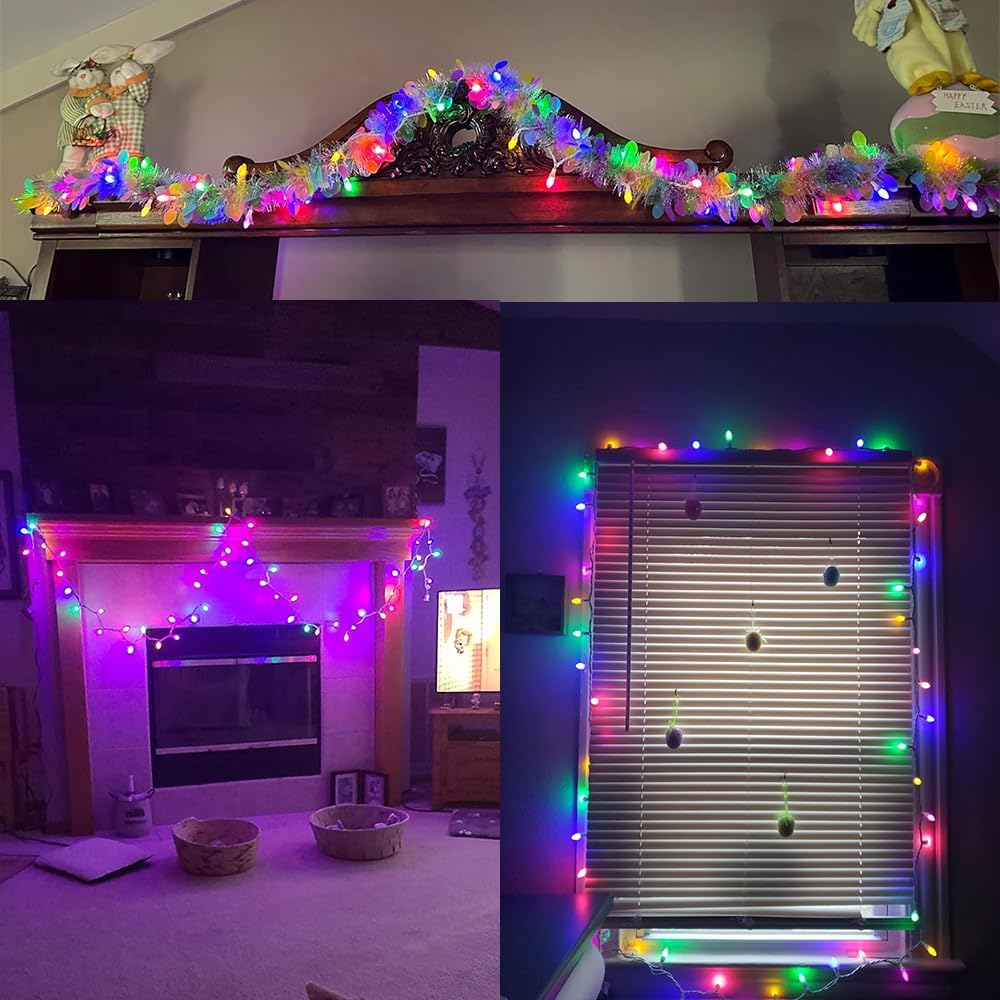 Easter Lights String，Easter Decorations, 2PACK 50Count 13Feet Multi Color Pastel Christmas Lights with White Wire Plug in End to End Connectable for Indoor Outdoor Party Yard Garden Patio Home