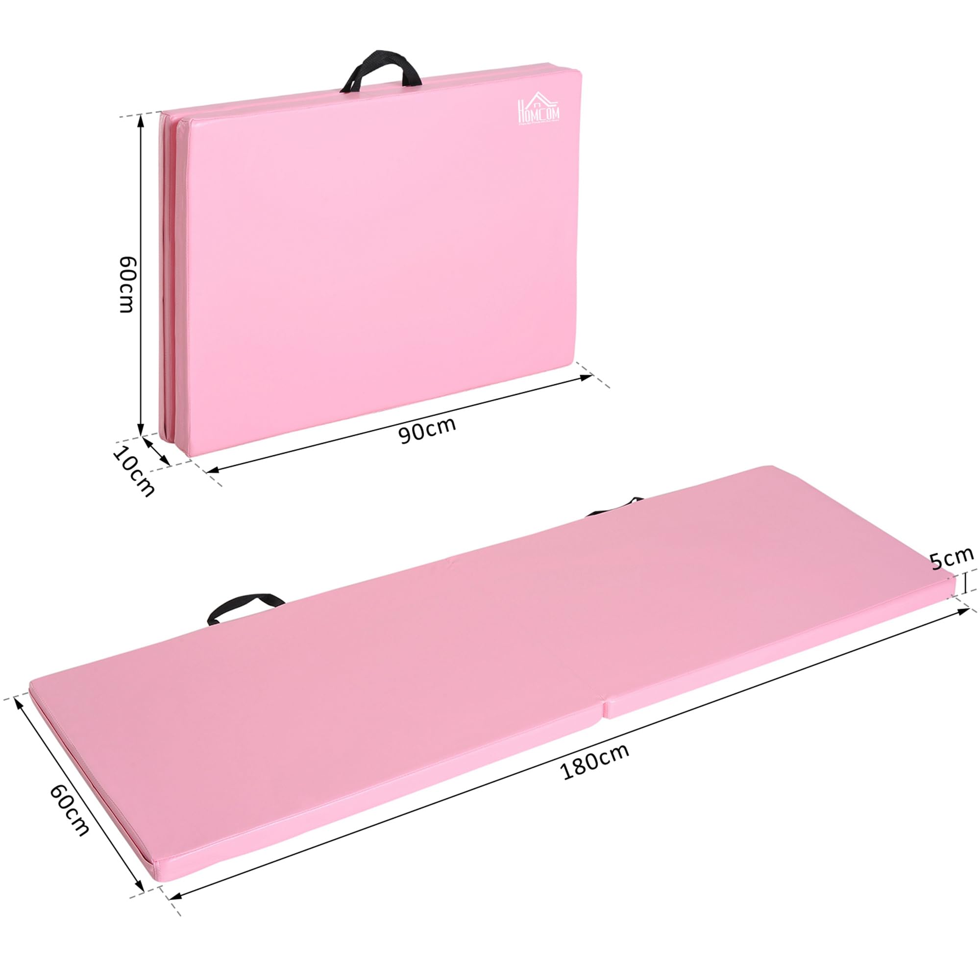 HOMCOM Tappetino da Ginnastica Pieghevole, Materassino Fitness Spesso 5 cm e Antiscivolo, Tappeto da Palestra Salvaspazio per Yoga e Pilates, 180x60 cm, Rosa