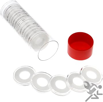 1 Airtite Coin Holder Storage Container & 20 Air-tite 14mm White Ring Coin Holder Capsules for 1/20oz Lunar Gold Series 1