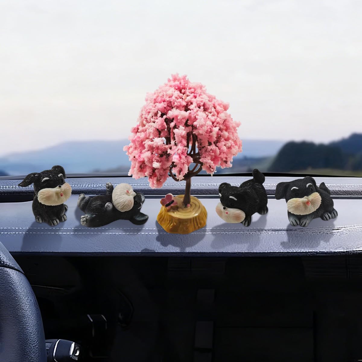 Cute Mini Dog Car Dashboard Decoration, Resin Car Rearview Mirror Ornament, Aesthetic Tree Auto Interior Decoration Accessories, Funny Puppy Present for Girls Women (LoveTree)