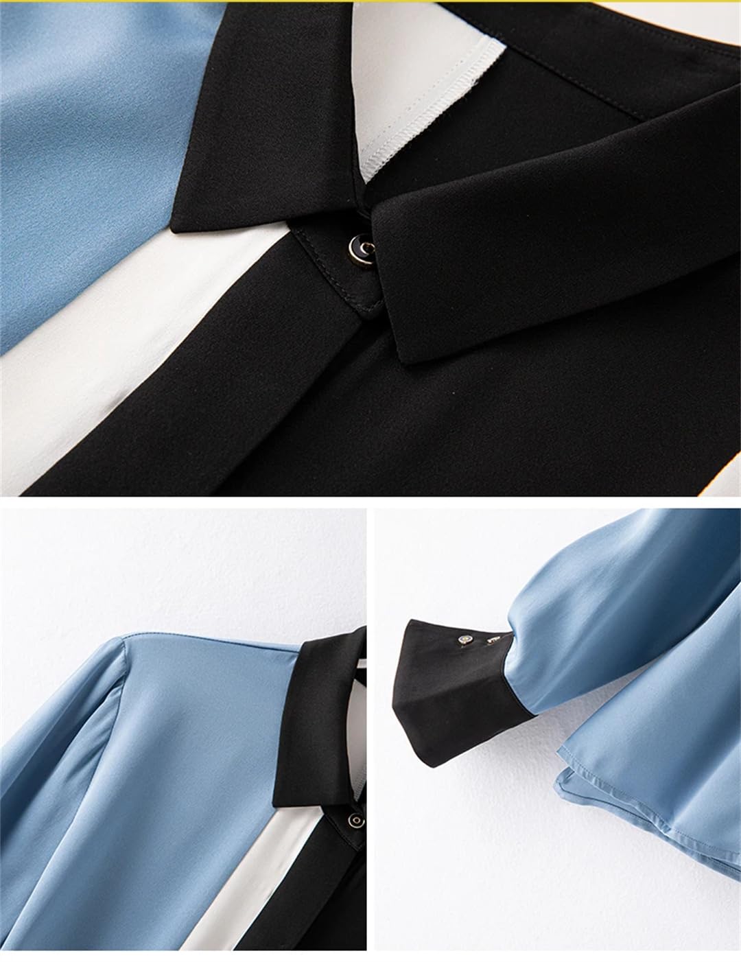 Disimlarl Camisas de seda de morera para mujer, con solapa, de manga larga, para oficina, con botones, camisas casuales
