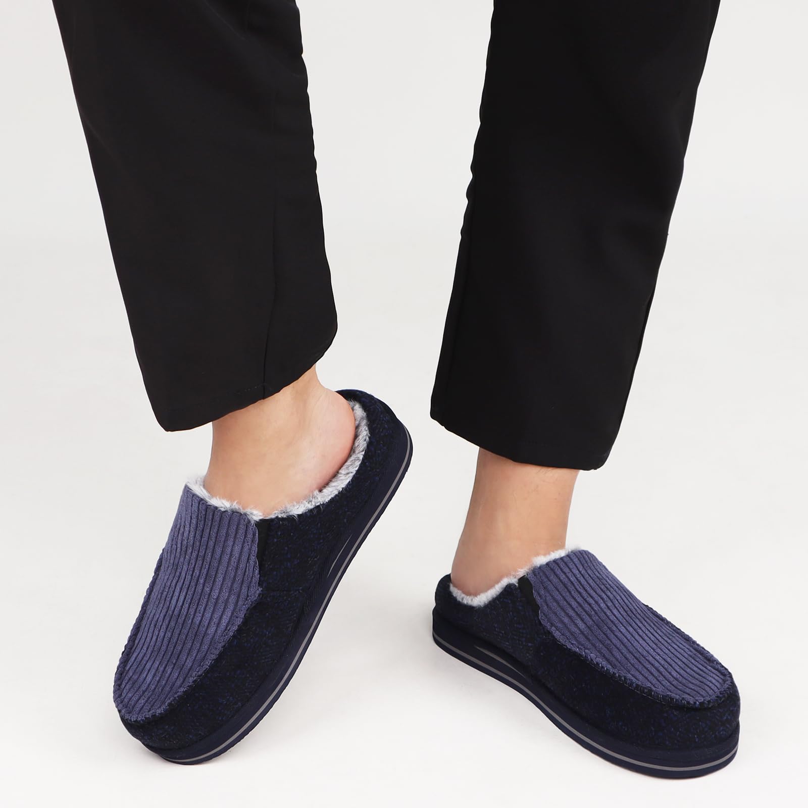 ONCAI Pantofole da Uomo in Comfort Pelo Cotone Strisce Ciabatte da Casa in Lana con Memory Foam Supporto Arco Suola in Gomma Taglia 40-50