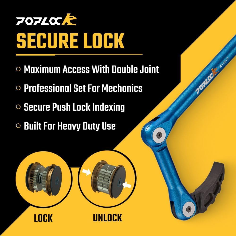 Poplock 3 Piece Indexing Pry Bar Set – Adjustable Automotive Pry Bars 8", 12" with 121 Positions Double Joint 17" | Heavy Duty Trim & Panel Removal Tool for Mechanics