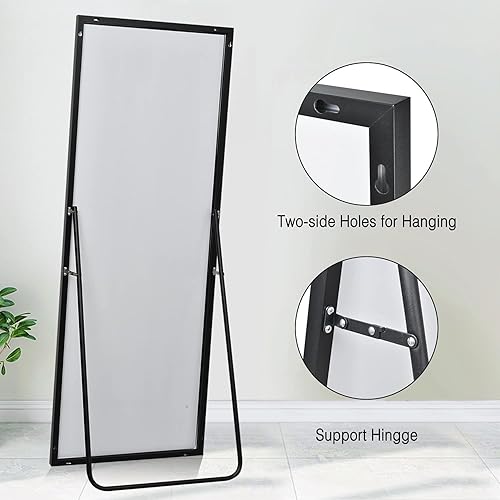 Miniatura 6 de PexFix - Espejo de pie de longitud completa de 58 x 19 pulgadas, espejo de pared moderno con marco de aleación de aluminio para colgar o inclinarse