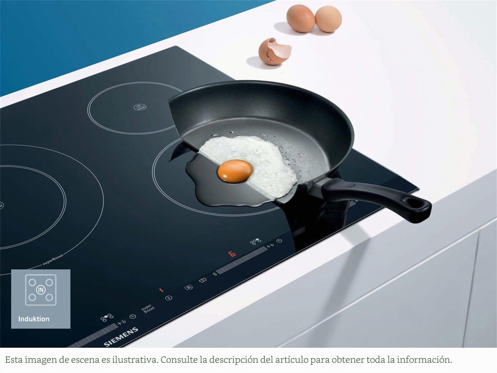 Siemens EX801LVC1E hobs Negro, Acero inoxidable Integrado Con - Placa (Negro, Acero inoxidable, Integrado, Con placa de inducción, Vidrio y cerámica, 2200 W, 14,5 cm)
