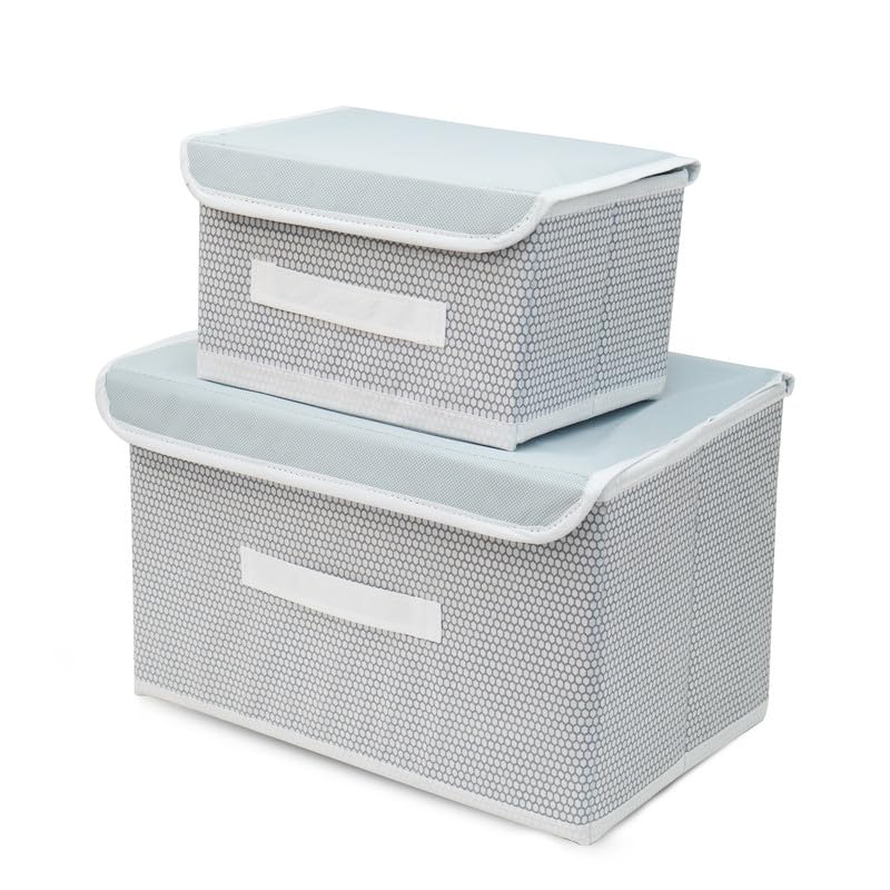 M Teaser Combo of 2 Big and Small Non-Woven Storage Box Wardrobe Closet Organizer Foldable Stackable Basket/Bins with Lid and Handle (Grey)