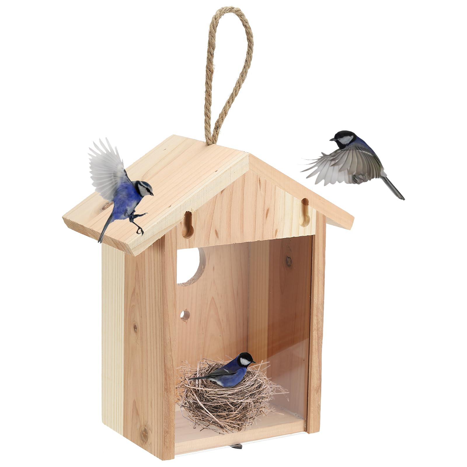Maison d'oiseaux pour fenêtre en bois transparent suspendu PATIKIL