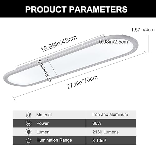 Miniatura 4 de Ganeed Lámpara de techo LED de 27.6 pulgadas, lámparas de techo lineales de alto brillo, blanco frío de 6000 K, luminaria moderna ultra fina de