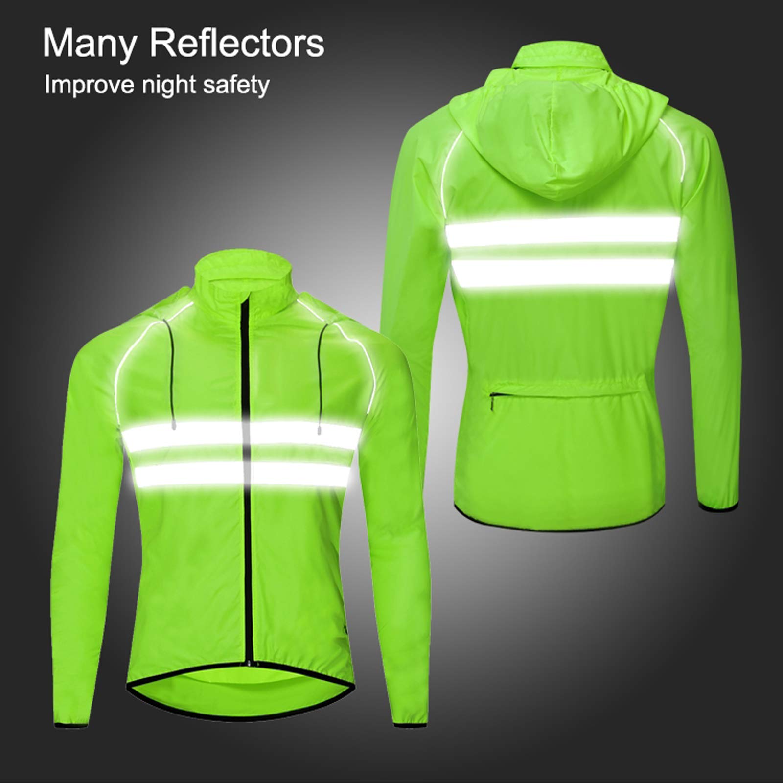 Veste De Vélo pour Hommes,Veste à Manches Longues Réfléchissant Coupe-Vent Randonnée à Vélo Sécurité Veste De Running Résistant à l'eau Manteau Vêtements De Sport,pour Pl