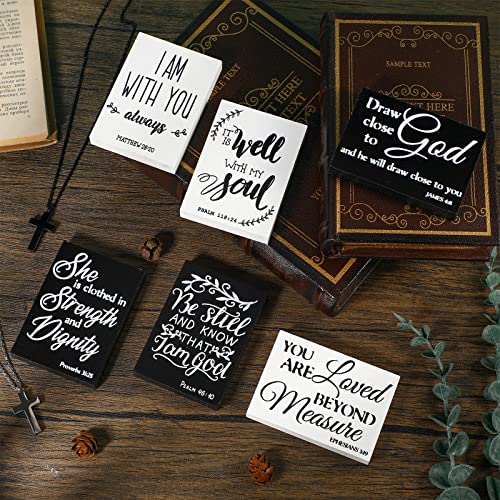 6 Pcs Bible Verse Mini Wood Signs Wooden Be Still And Know Religious Sign Inspirational Rustic Decorative Sign Scripture Tabletop Art Decor Wood Blocks For Home, 3.5 X 2.5 X 0.47 Inch (Retro Style) #TOP4